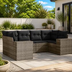 6 Piece Garden Sofa Set Outdoor Furniture Patio Conversation Grey Cushions