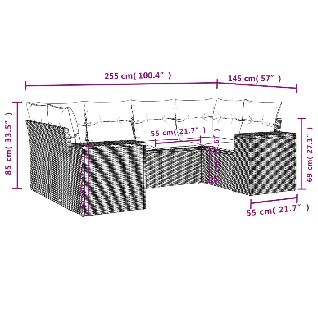 Garden Sofa Set Outdoor Use 6 Piece Grey Cushions