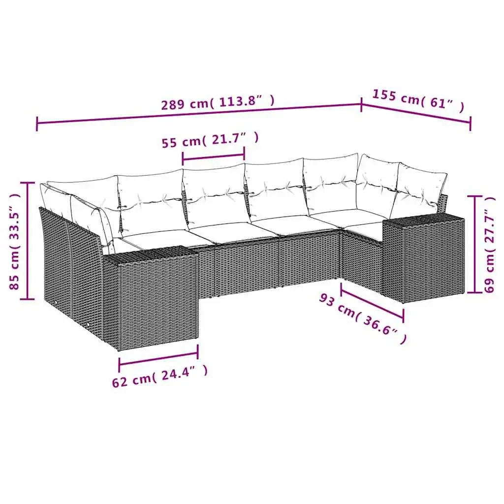 7 Piece Garden Sofa Set Black Outdoor Furniture Patio Seating with Cushions