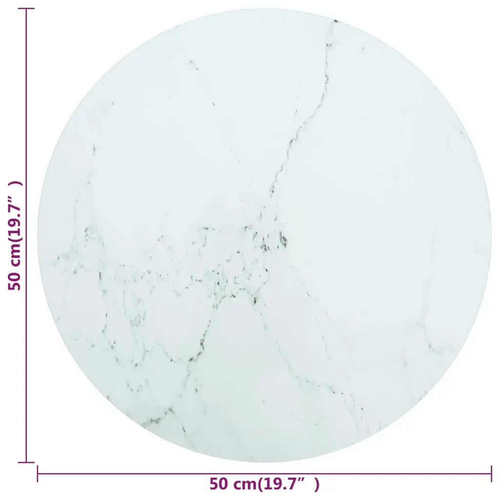 Tempered Glass Table Top White Marble Design Ø50cm Round Dining Coffee Table
