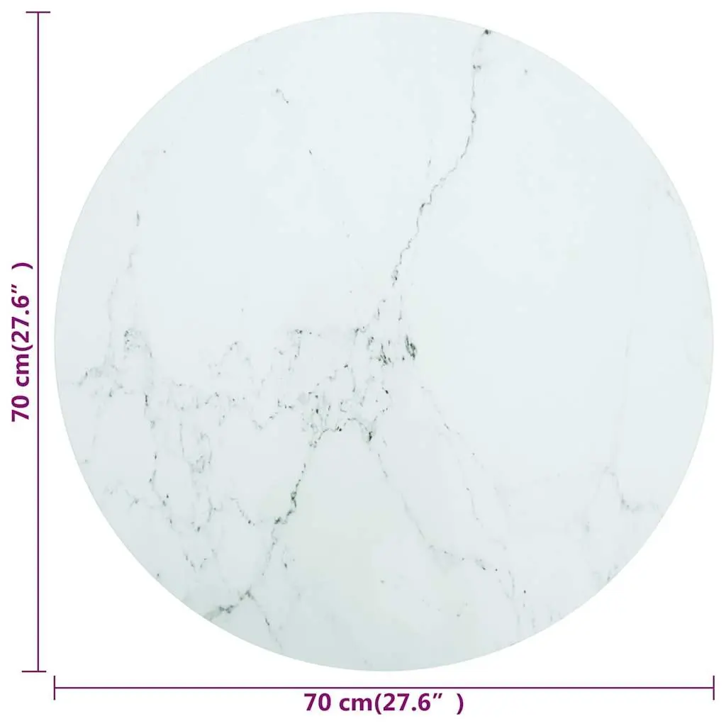 Tempered Glass Table Top White Marble Design Ø70cm Dining Coffee Table Accessory