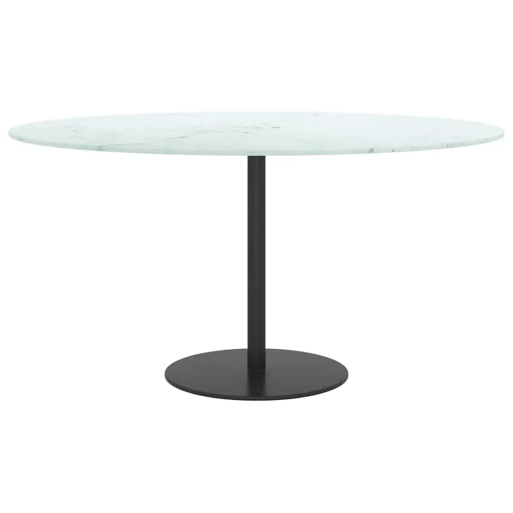 Tempered Glass Table Top White Marble Design Ø80cm Dining Coffee Kitchen