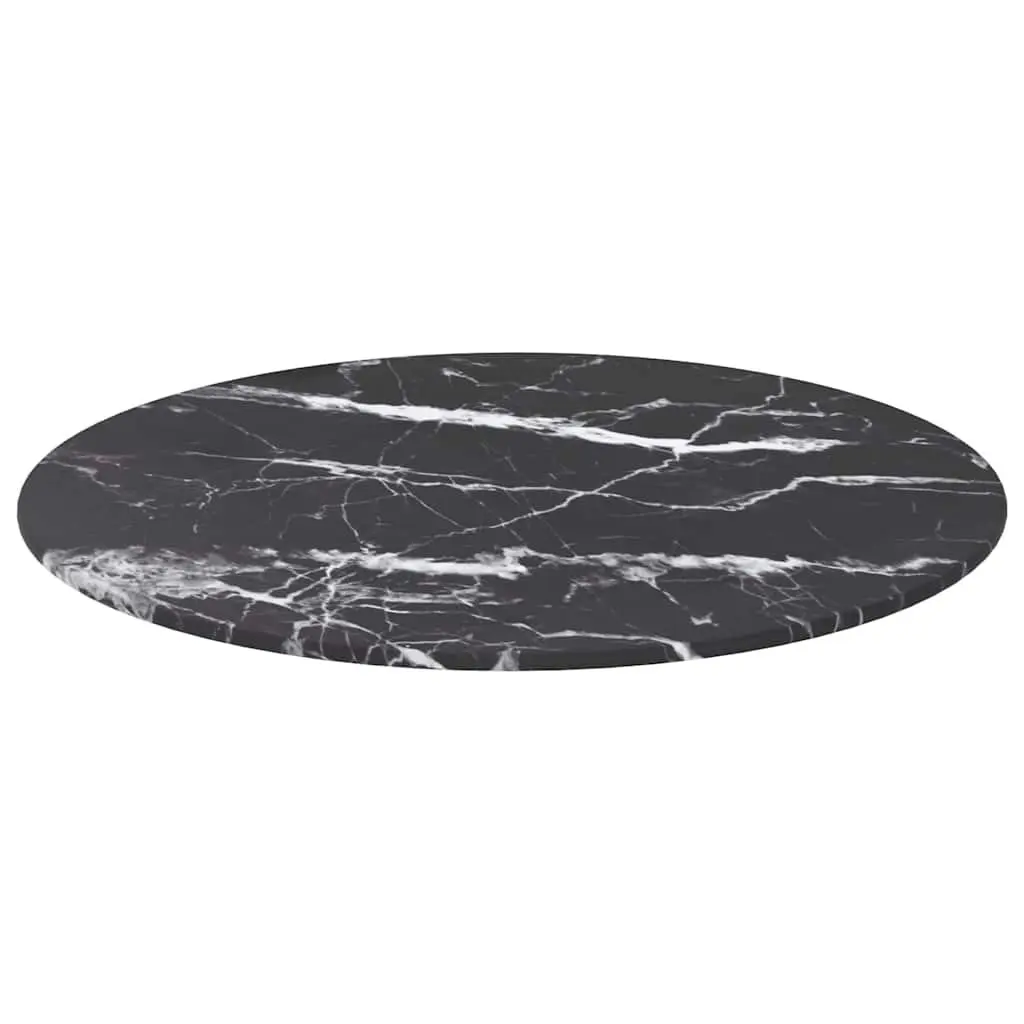 Tempered Glass Table Top Round Black Marble Design Dining Coffee Tables 50cm