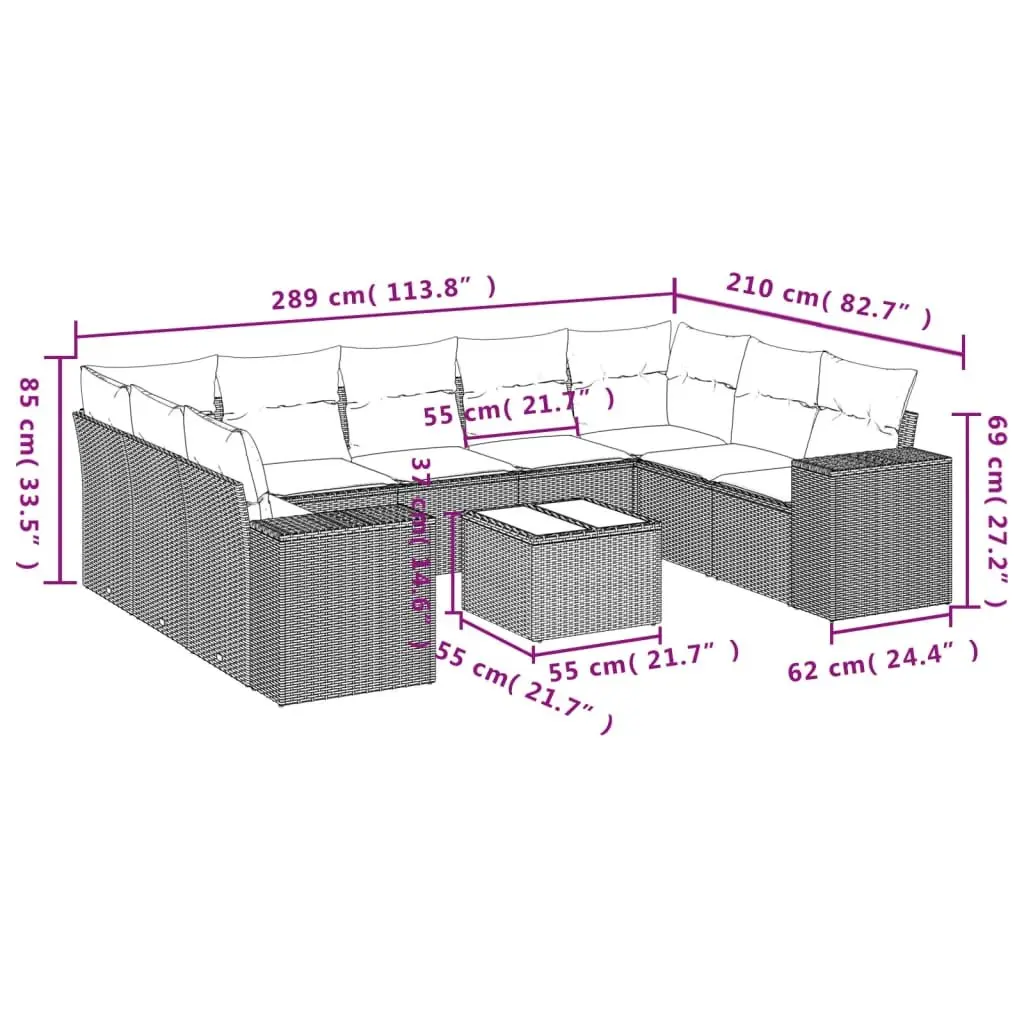 10 Piece Grey Garden Sofa Set