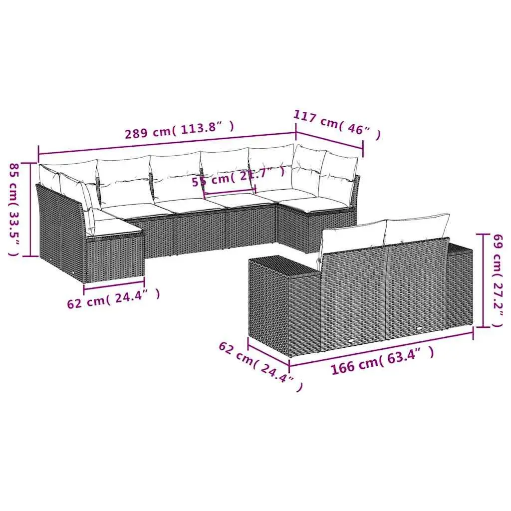 Outdoor Garden Sofa Set 9 Piece Black Poly Rattan Modular Patio Furniture with