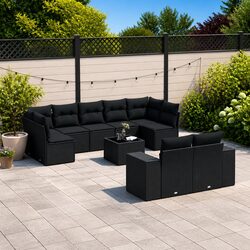 10 Piece Outdoor Sofa Set with Black Rattan Design