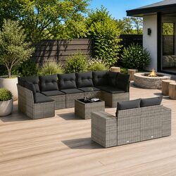 Garden Sofa Set: 10-Piece Grey Poly Rattan Modular Design