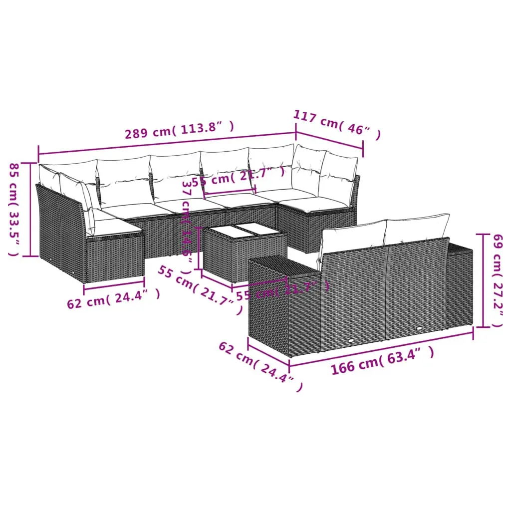 Garden Sofa Set Outdoor Furniture Patio 10 Piece Grey Poly Rattan Modular