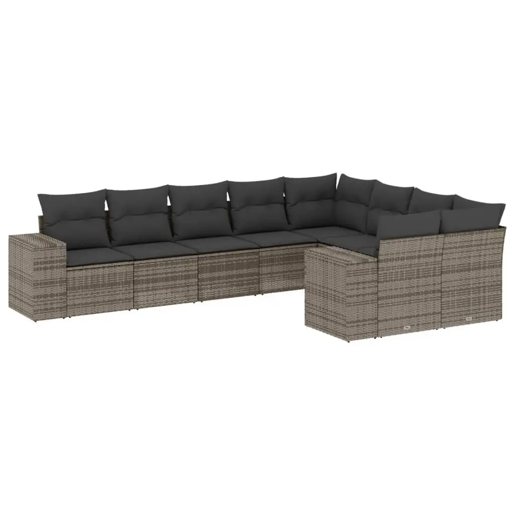 9 Piece Modular Outdoor Furniture Sofa Set Grey Cushioned for Patio Lounge