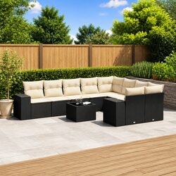 Garden Sofa Set 10 Piece Outdoor Furniture Black Poly Rattan Patio Lounge with