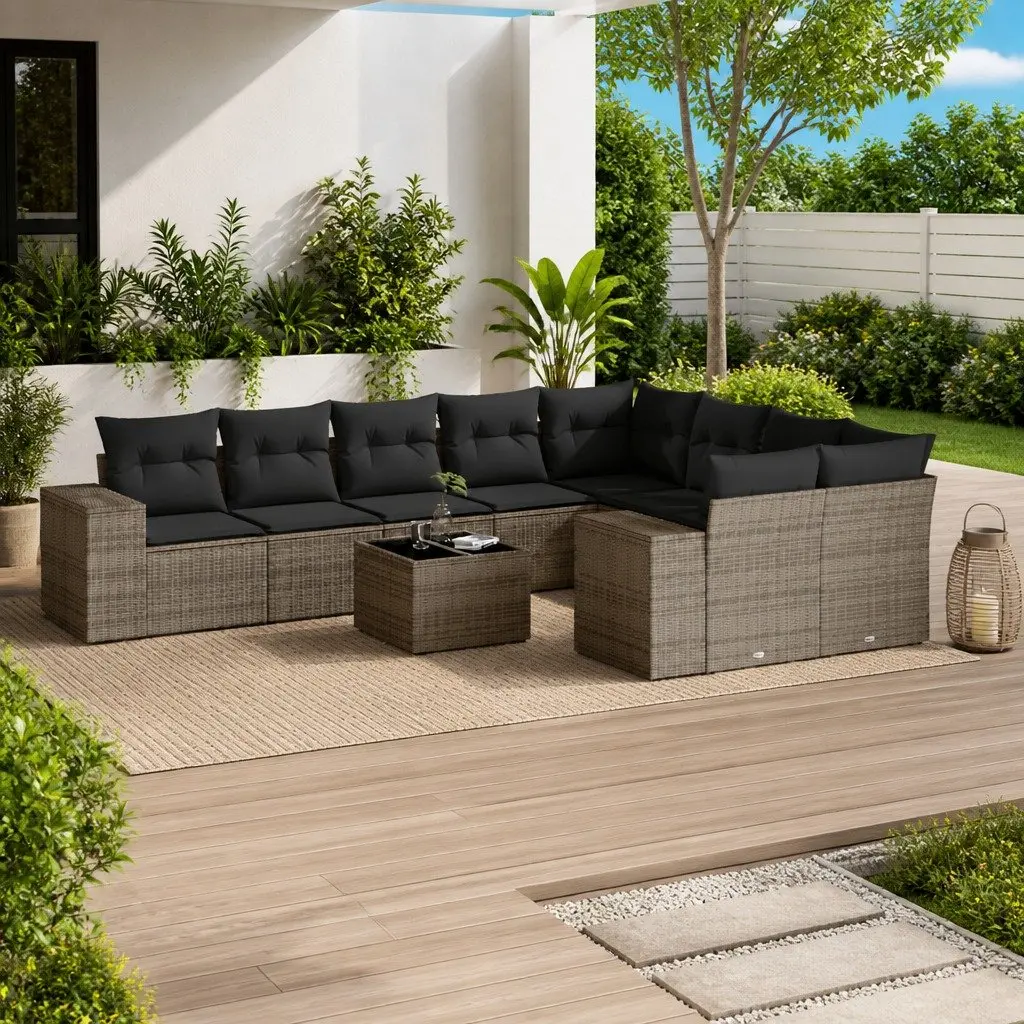 Garden Sofa Set Outdoor Furniture 10 Piece Grey Poly Rattan Patio Seating