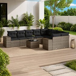 10-Piece Modular Garden Sofa Set - Grey Poly Rattan