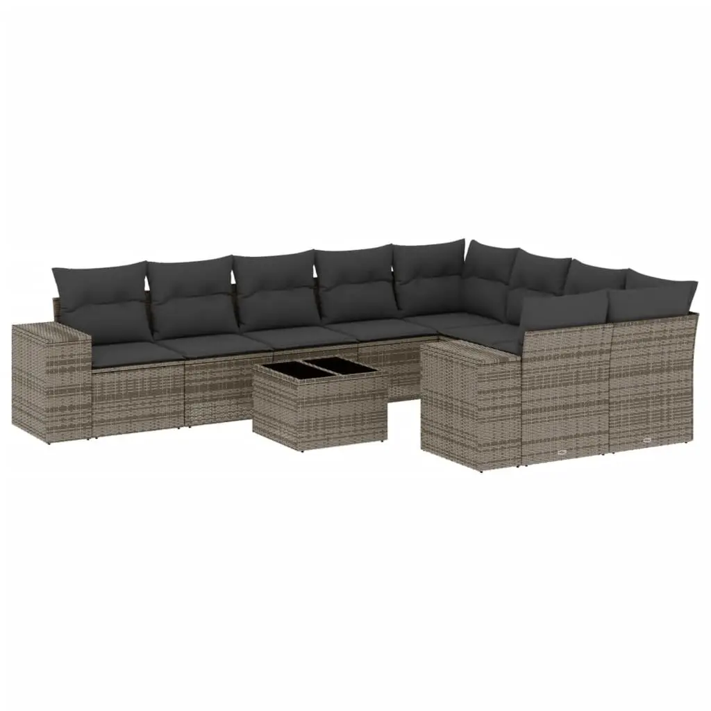 Garden Sofa Set Outdoor Furniture 10 Piece Grey Poly Rattan Patio Seating