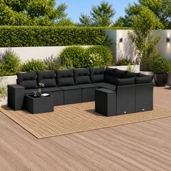 10 Piece Garden Sofa Set Specifications: Black Poly Rattan