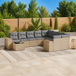 Outdoor Garden Sofa Set 10 Piece Beige Poly Rattan Patio Furniture with Cushions