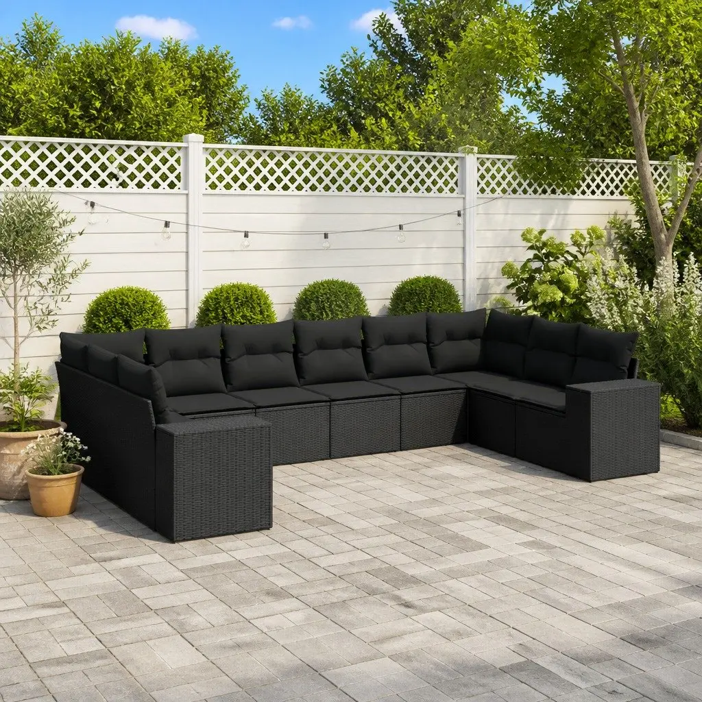 Garden Sofa Set Outdoor Furniture 10 Piece Black Modular Seating with Cushions