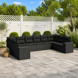 Garden Sofa Set 10 Piece Outdoor Furniture Black Modular Seating with Cushions