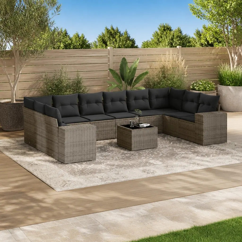 Garden Sofa Set Outdoor Furniture Modular 11 Piece Grey Poly Rattan