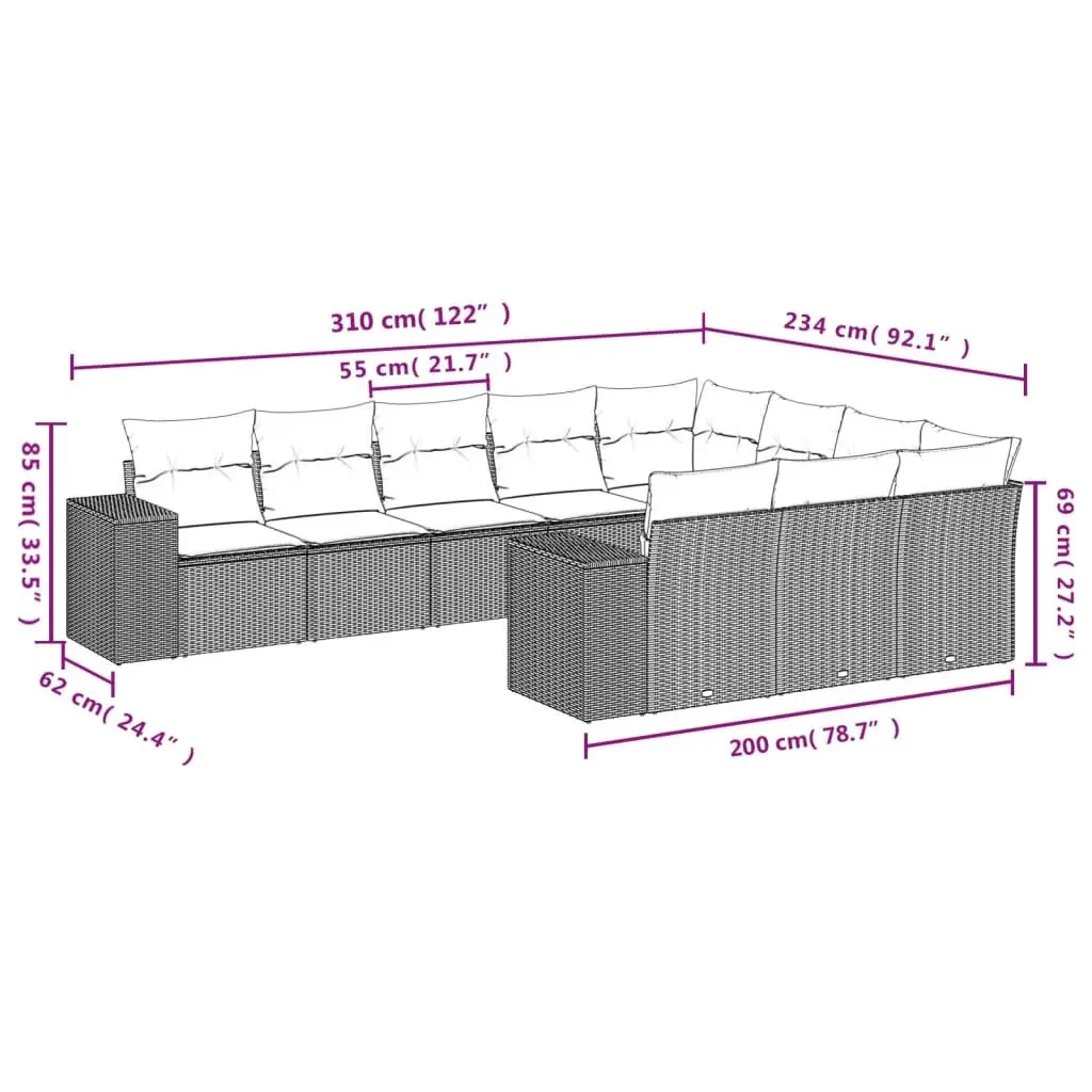 Garden Sofa Set Outdoor Patio Furniture 10 Piece Black Poly Rattan with Cushions