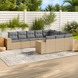 Garden Sofa Set 10 Piece – Beige Cushions, Durable Rattan