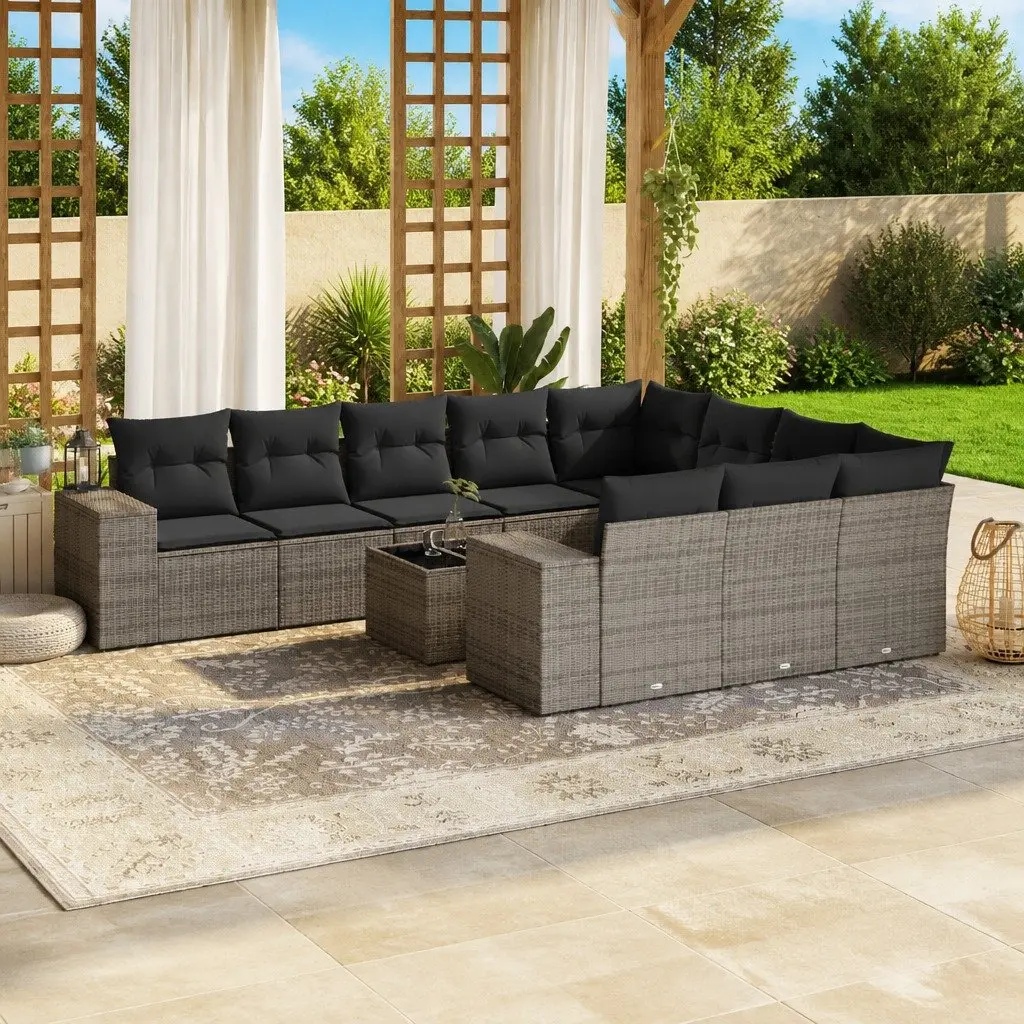 Garden Sofa Set Outdoor Furniture 11 Piece Grey Poly Rattan Patio Lounge