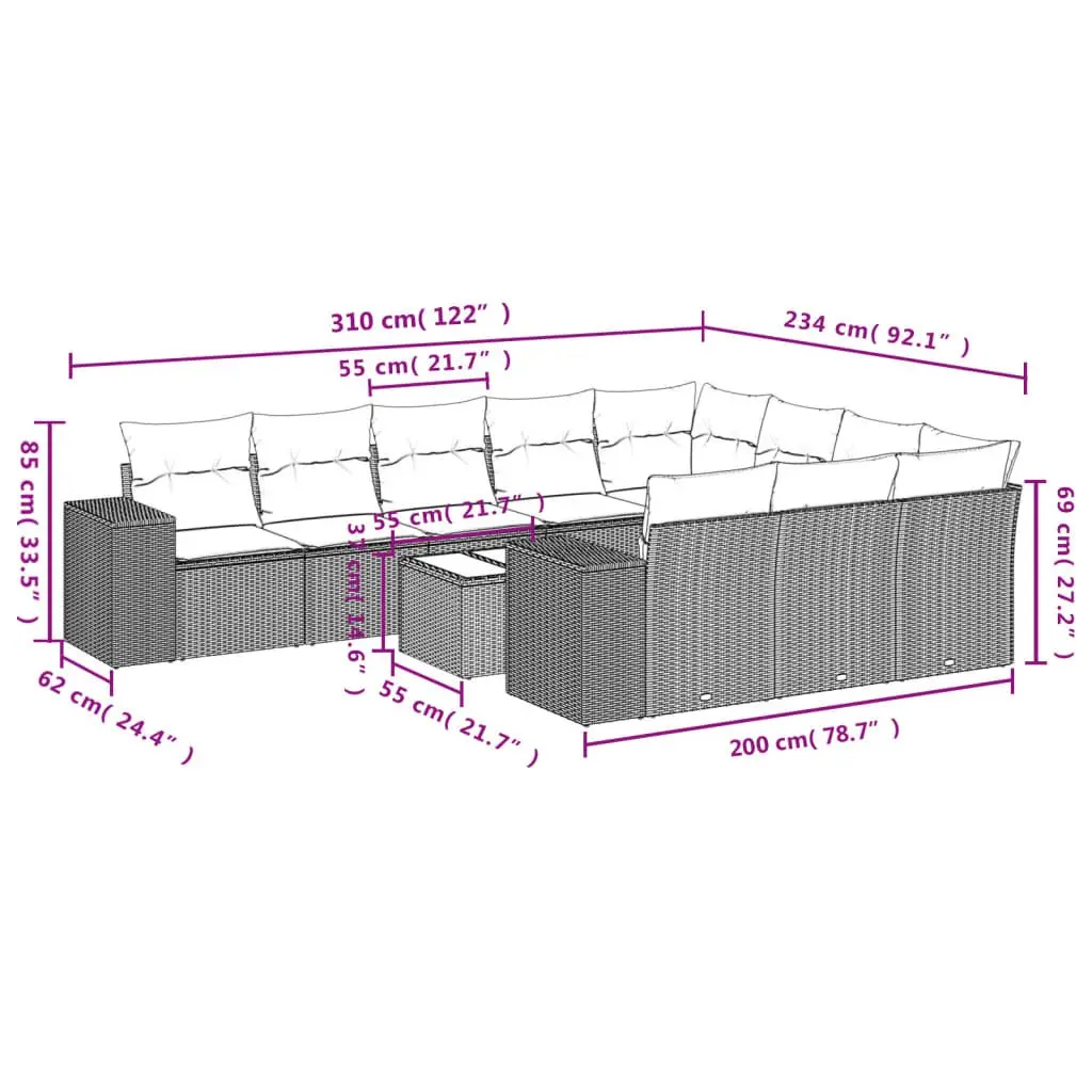Garden Sofa Set Outdoor Furniture 11 Piece Grey Poly Rattan Patio Lounge