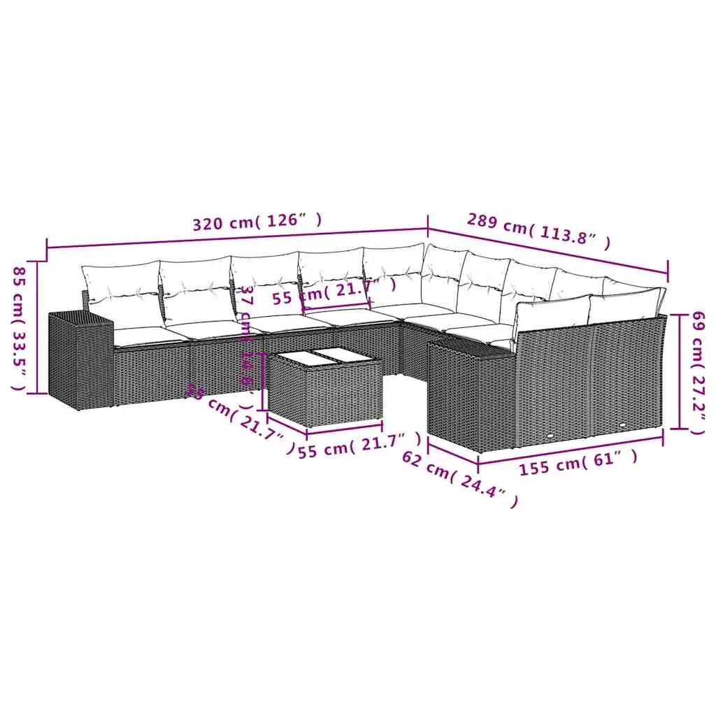 Garden Sofa Set 11 Piece Outdoor Furniture Patio Lounge Black Poly Rattan