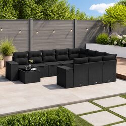 Garden Sofa Set 11 Piece Outdoor Furniture Patio Black Poly Rattan Modular