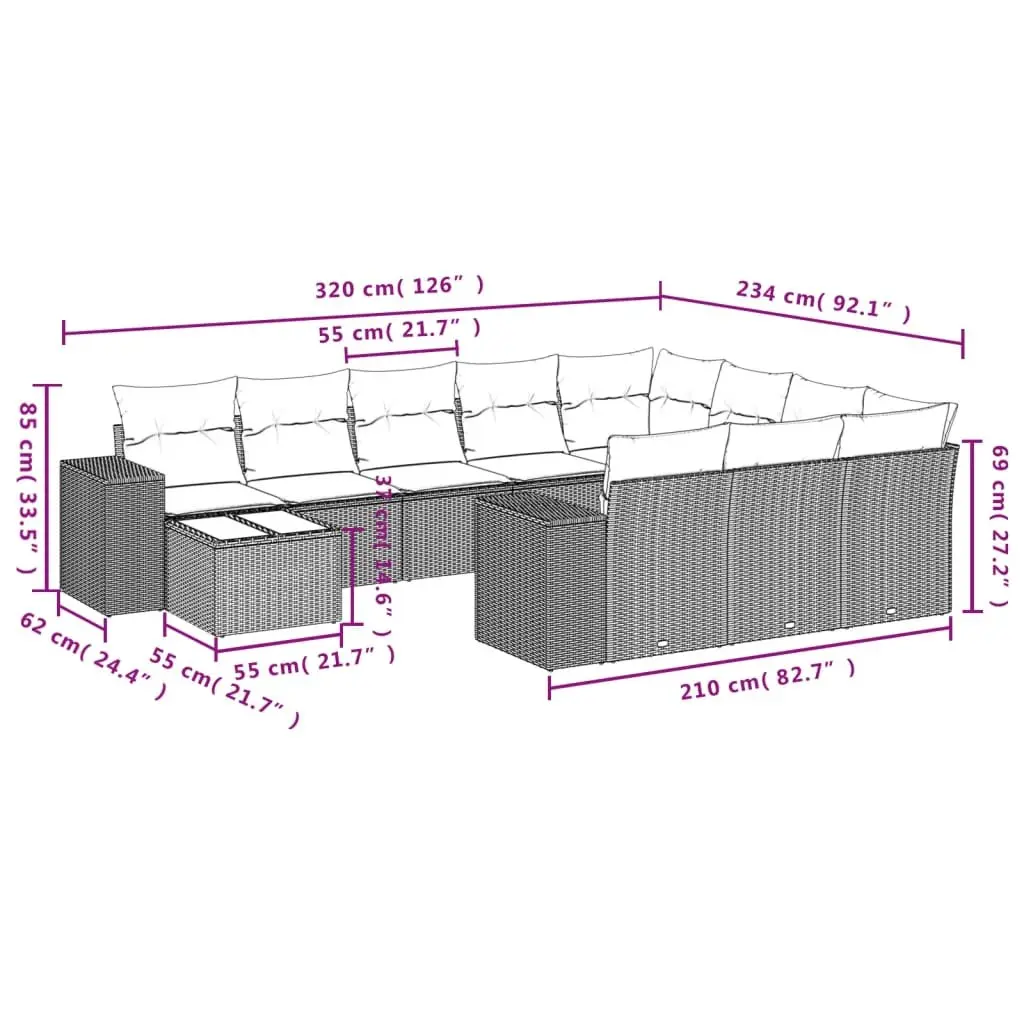 Garden Sofa Set Outdoor Furniture Patio 11 Piece Black Poly Rattan Modular