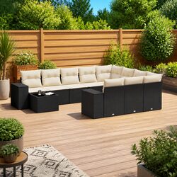 Garden Sofa Set 11 Piece Outdoor Furniture Black Poly Rattan Patio Lounger