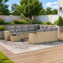 Outdoor Garden Sofa Set 11 Piece Beige Poly Rattan Patio Furniture with Cushions