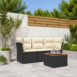 4 Piece Garden Sofa Set Specifications: Black Rattan & Acacia