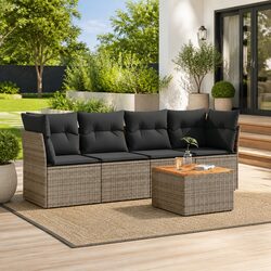 5-Piece Outdoor Sofa Set: Grey Poly Rattan and Cushions