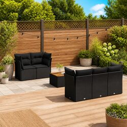 Garden Sofa Set 6 Piece Outdoor Furniture Patio Lounge Black with Cushions