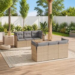 7 Piece Modular Outdoor Sofa Set - Beige Rattan