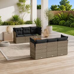 7 Piece Modular Garden Sofa Set in Grey with Cushions