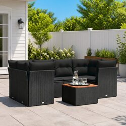 7 Piece Outdoor Sofa Set: PE Rattan & Acacia Wood