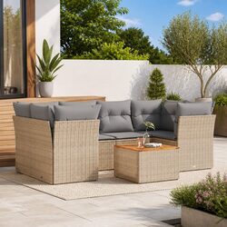 7 Piece Outdoor Garden Sofa Set: Beige PE Rattan