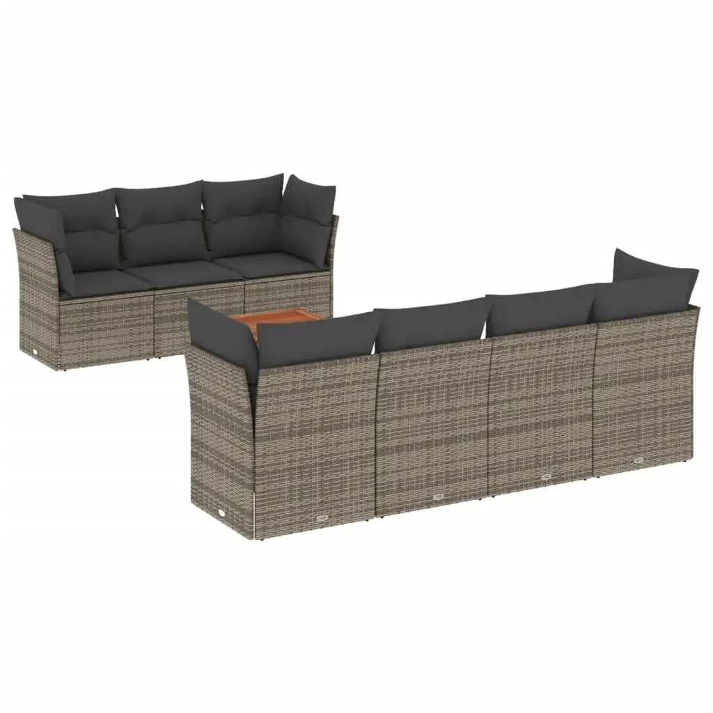 8 Piece Modular Outdoor Garden Sofa Set Grey Poly Rattan with Acacia Wood Table for Patio Lounge