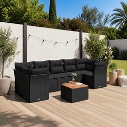 8 Piece Garden Sofa Set with Black Rattan and Removable Cushions