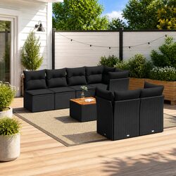 8 Piece Modular Garden Sofa Set with Black Cushions