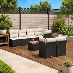 8 Piece Modular Garden Sofa Set with Acacia Wood Tabletop