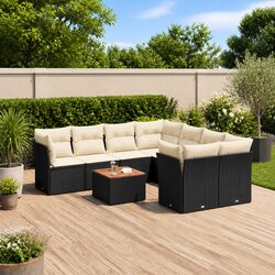 9 Piece Outdoor Sofa Set - Black PE Rattan and Acacia Wood