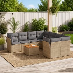 9 Piece Modular Garden Sofa Set with Beige Cushions