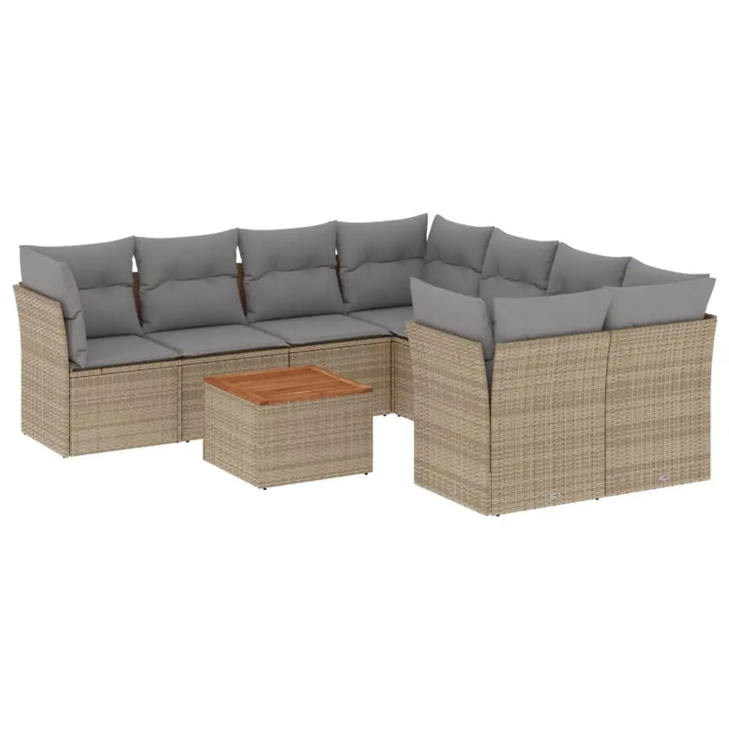 9 Piece Modular Garden Sofa Set with Beige Cushions