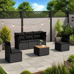 6-Piece Outdoor Sofa Set: Black Rattan with Acacia Table