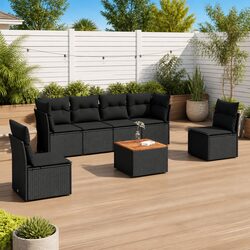 Specs of 7 Piece Garden Sofa Set with Black Cushions