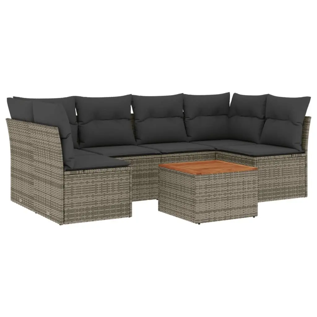 Garden Sofa Set 7 Piece Outdoor Patio Furniture with Cushions Grey Poly Rattan