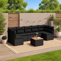 8-Piece Modular Garden Sofa Set with Black Rattan Design
