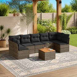 8 Piece Modular Garden Sofa Set with PE Rattan Frame